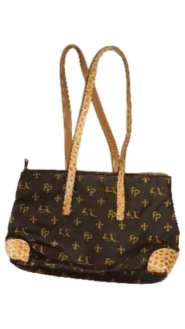 FP Pensato Damen Henkeltasche Schultertasche Oliv Logo-Print Klassisch