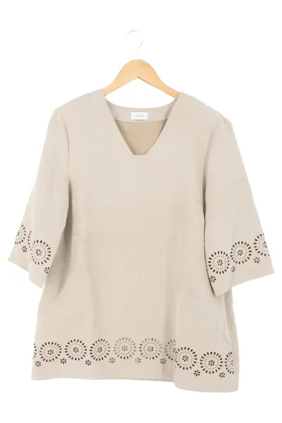 Atelier GS Damen Bluse 42/L Beige Casual Vintage Lochmuster 3/4-Arm