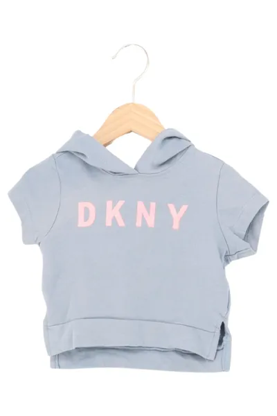 DKNY Kinder T-Shirt Kapuze Logo-Print Blau Gr. 104 Baumwolle