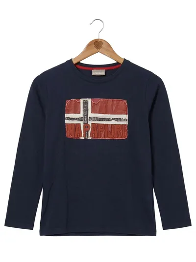 NAPAPIJRI Kinder Langarmshirt Gr. 140 Blau Casual Logo Baumwolle