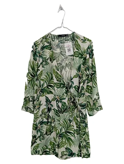 Hallhuber Damen Jumpsuit Overall Kurz Wickeloptik Tropen Muster Viskose Gr. 42