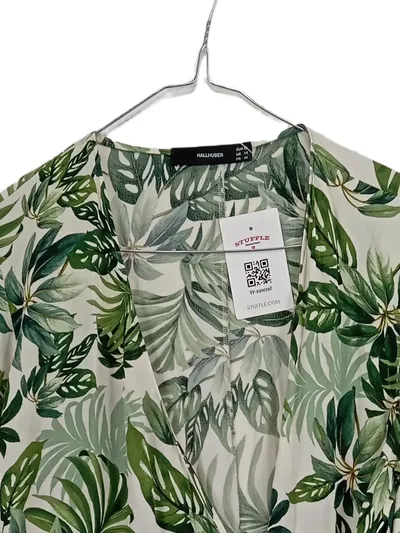 Hallhuber Damen Jumpsuit Overall Kurz Wickeloptik Tropen Muster Viskose Gr. 42