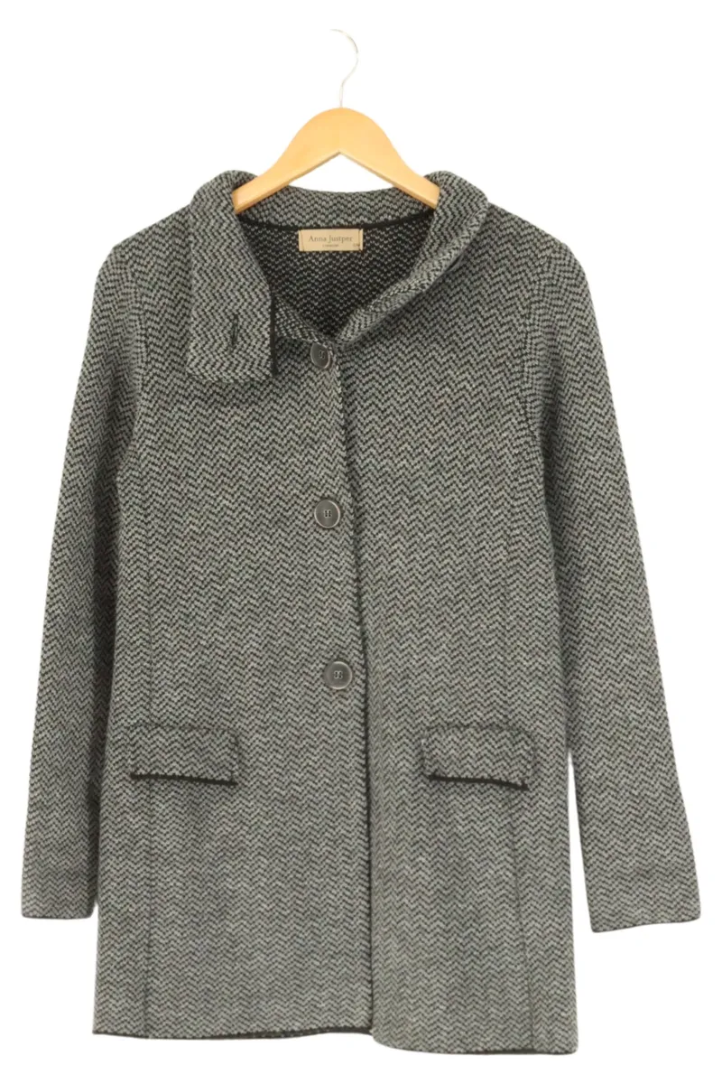 ANNA JUSTPER Klassischer Damen Mantel Grau 36/S Fischgrätenmuster Elegant 1