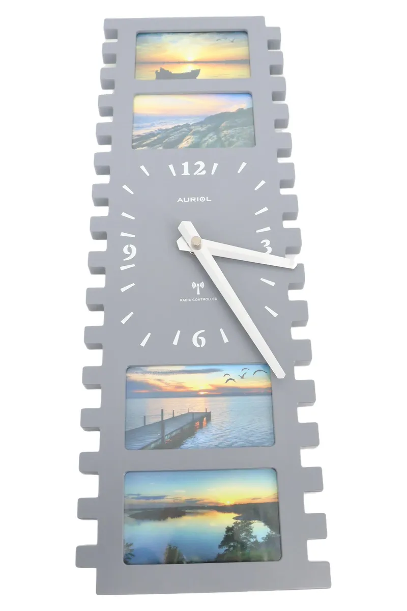 AURIOL Funk Wanduhr Grau Modern Minimalistisch Skandinavisch mit Bilderrahmen 1