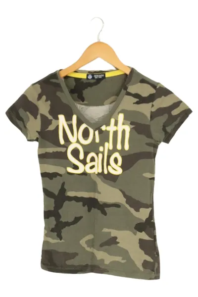 NORTH SAILS Damen T-Shirt 34/XS Grün Camouflage Casual V-Ausschnitt