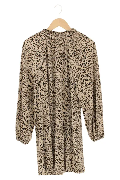 ASOS Freizeitkleid Damen Beige Tierdruck Midikleid Gr. 36/S Raffungen