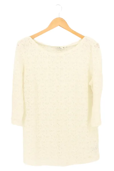 Damen Spitzenbluse Creme Weiß Gr. L 40 3/4-Arm Lochmuster Elegant
