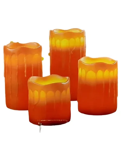 TV Unser Original LED Echtwachskerzen Set 4-teilig Orange mit Fernbedienung