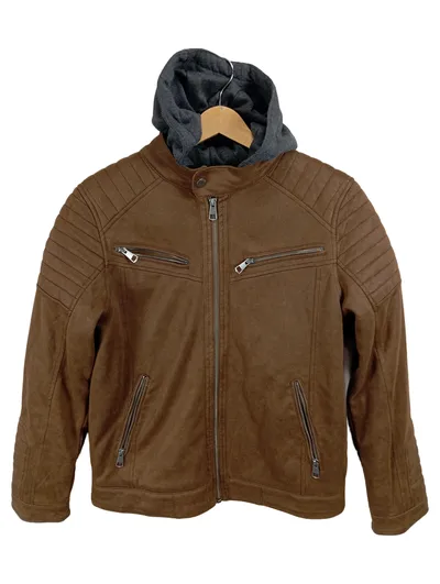 DIVSN 83 Bikerjacke Jungen Gr. 164 Braun Kapuze Kunstleder-Optik