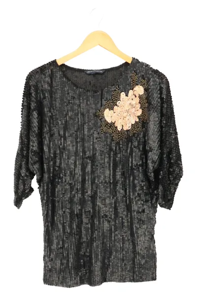 French Connection Damen T-Shirt 36/S Schwarz Pailletten Elegant
