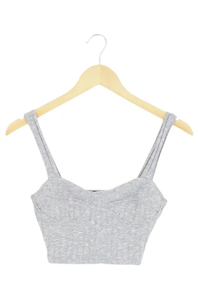 MONKI Damen Top Crop Rippstrick Grau Gr. 32/XS Casual Urban