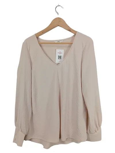 ONLY Damen Bluse Gr. M Beige V-Ausschnitt Langarm Elegant