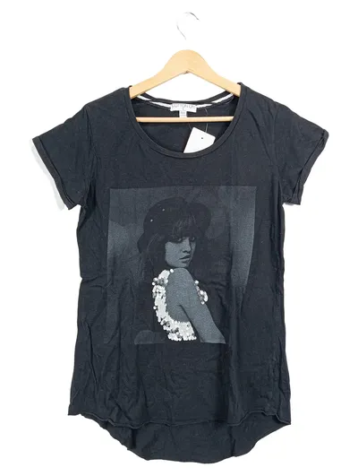 Cotton On Damen T-Shirt Gr. 36/S Schwarz Pailletten Grafik Baumwolle