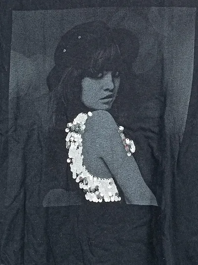 Cotton On Damen T-Shirt Gr. 36/S Schwarz Pailletten Grafik Baumwolle