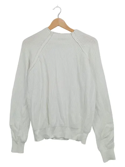 LASCANA Damen Strickpullover Gr. 40/42 Weiß Rippstrick Herz-Patches