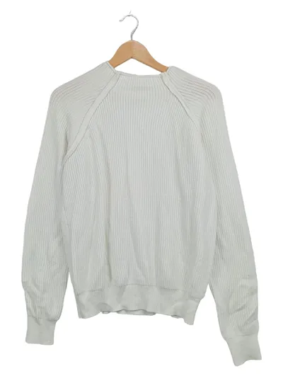 LASCANA Damen Strickpullover Gr. 40/42 Weiß Rippstrick Herz-Patches
