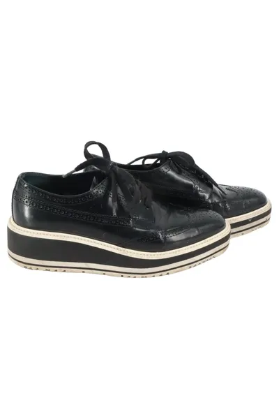 PRADA Damen Schnürschuhe Plateau Brogues Gr. 35 Schwarz Elegant Business