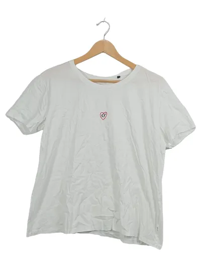 Marc O'Polo Damen T-Shirt Weiß Herz Stickerei Gr. 52 Kurzarm Basic