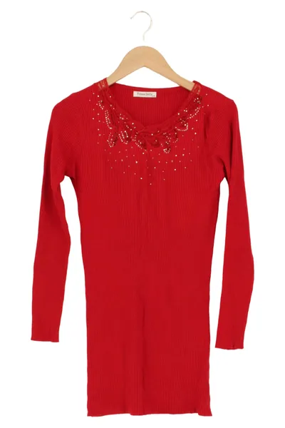 Foresta Bella Damen Pullover Gr. 40/L Rot Rippstrick Strass Langarm