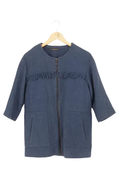 SUITEBLANCO Damen Leichte Jacke 38/M Blau Elegant Fransen Reißverschluss