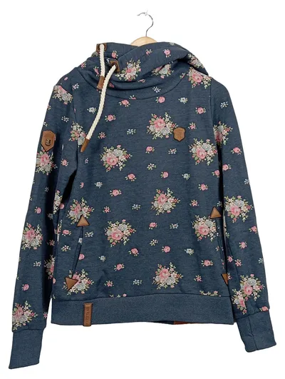 Naketano Damen Hoodie Kapuzenpullover Blumenmuster Blau Gr. L
