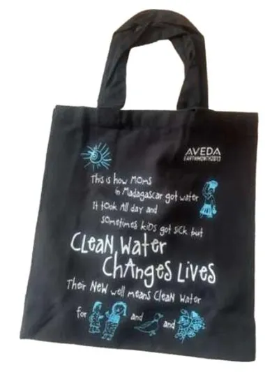AVEDA Shopper Tasche Damen Schwarz Baumwolle Logo Print Schriftzug Earth Month