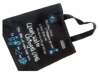 Aveda Damen Shopper Tasche Schwarz Baumwolle Logo Schriftzug Tragetasche