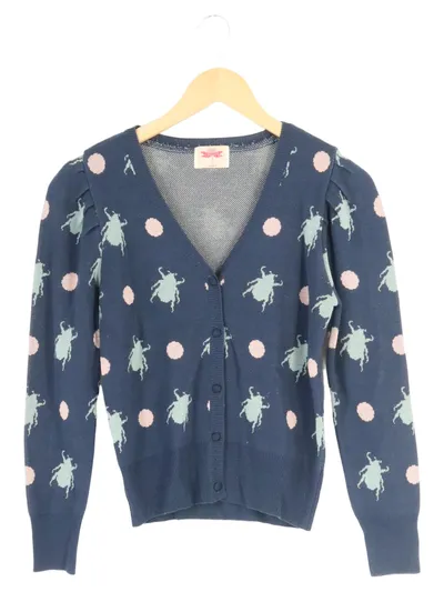ORION Damen Strickjacke Blau Käfer Punkte Gr. 32/XS Casual Cardigan