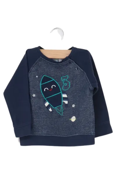BOB DER BäR Kinder Pullover Gr. 74 Blau Casual Raketen Motiv Langarm Sweatshirt