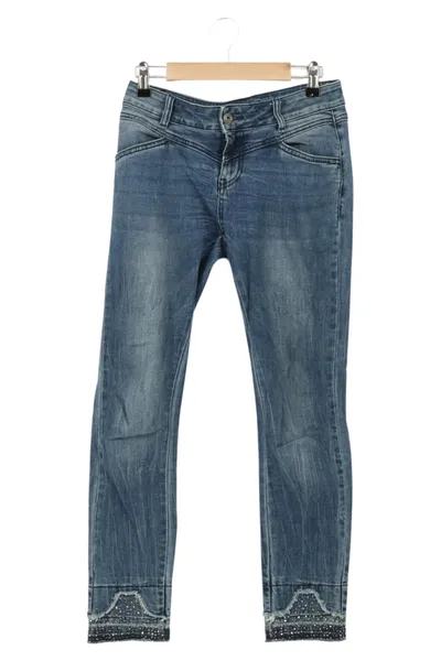 BLUE MONKEY Damen Jeans Slim Fit Blau Gr. M Strass Casual
