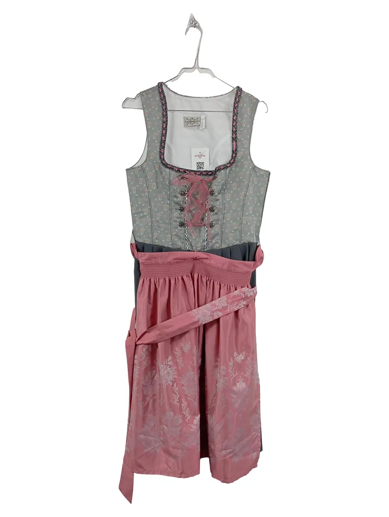 LANDHAUS Dirndl Trachtenkleid Damen Gr. 36 Grau Rosa Blumen Schürze 1
