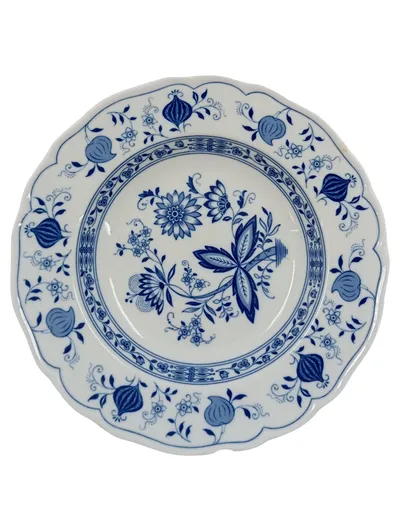Tirschenreuth Essteller Zwiebelmuster Porzellan 22 cm Weiß Blau