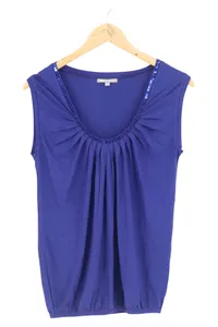 3 SUISSES Damen Top Gr. 34/XS Blau Pailletten Casual Elegant Feminin 1