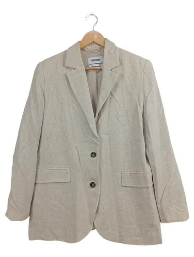 Weekday Damen Blazer Sakko Gr. 38 M Beige Leinen Viskose Business