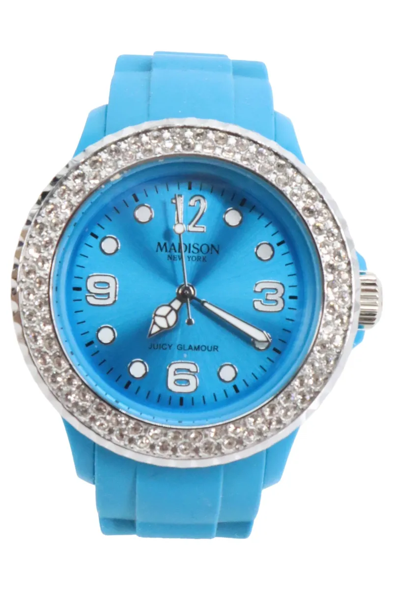 MADISON Armbanduhr Damen Blau Silikon Strass Elegant Glamourös Modern 1