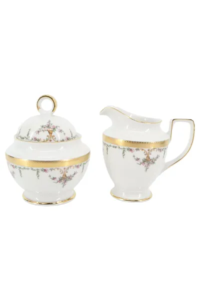 TIRSCHENREUTH Milch und Zucker Set Porzellan Weiß Vintage Blumenmuster Elegant