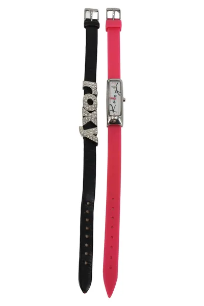 ROXY Damen Armbanduhr B048BL Pink Schwarz Leder Silikon Strass Sportlich Modern