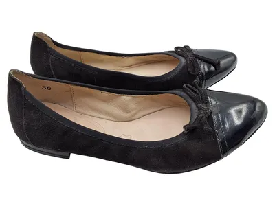Caprice Ballerinas Damen Gr. 36 Schwarz Wildleder Lack-Kappe Schleife Klassisch