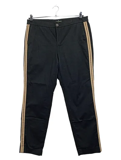 Massimo Dutti Damen Hose Gr. 44 Schwarz Seitenstreifen Baumwolle