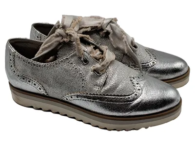 Marco Tozzi Damen Schnürschuhe Silber Metallic Lochmuster Schleife Gr. 40