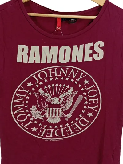 H&M Ramones Fanshirt Damen Gr. 34/XS Rot Band T-Shirt Punk Rock
