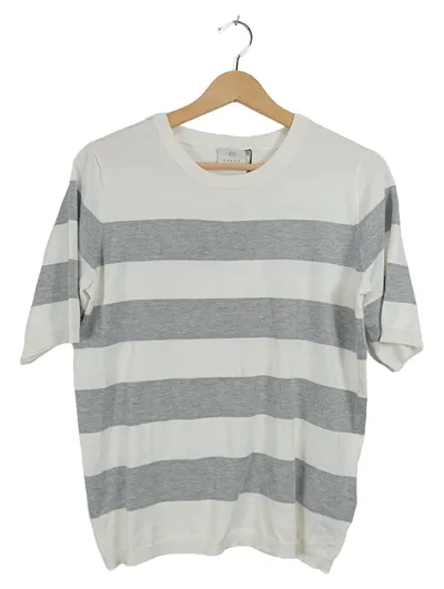 KAFFE Damen Pullover Kurzarm Gestreift Strick Weiß Grau Gr. 38 M Viskose