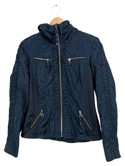 CANDA Premium Damen Leichte Jacke Gr. 36 Blau Raffungen Reißverschluss