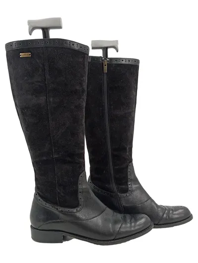 JETTE Damen Stiefel Gr. 40 Schwarz Leder Wildleder Klassisch