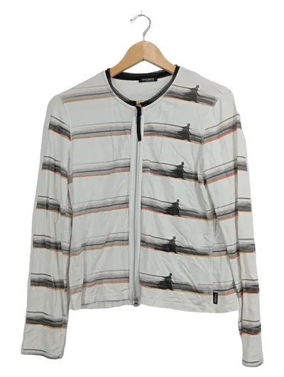 HAUBER Strickjacke Damen Gr. 38/M Weiß Gestreift Reißverschluss Viskose Stretch