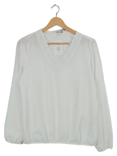 Fair Lady Damen Bluse Gr. 36 Weiß Langarm Spitze V-Ausschnitt