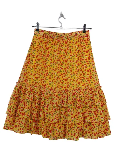 SIENNA Damen Rock Gr. 40 Gelb Blumenmuster Rüschen Midirock