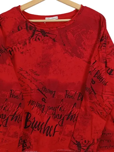 Sweetissima Damen Langarmshirt Rot Print Schriftzug Glitzer Baumwolle Gr. 42