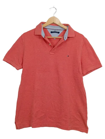 Tommy Hilfiger Poloshirt Herren Gr. M Rot Meliert Baumwolle Kurzarm