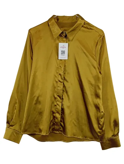 MONA Damen Hemdbluse Satin Gold Gr. 40 Elegant Langarm Bluse